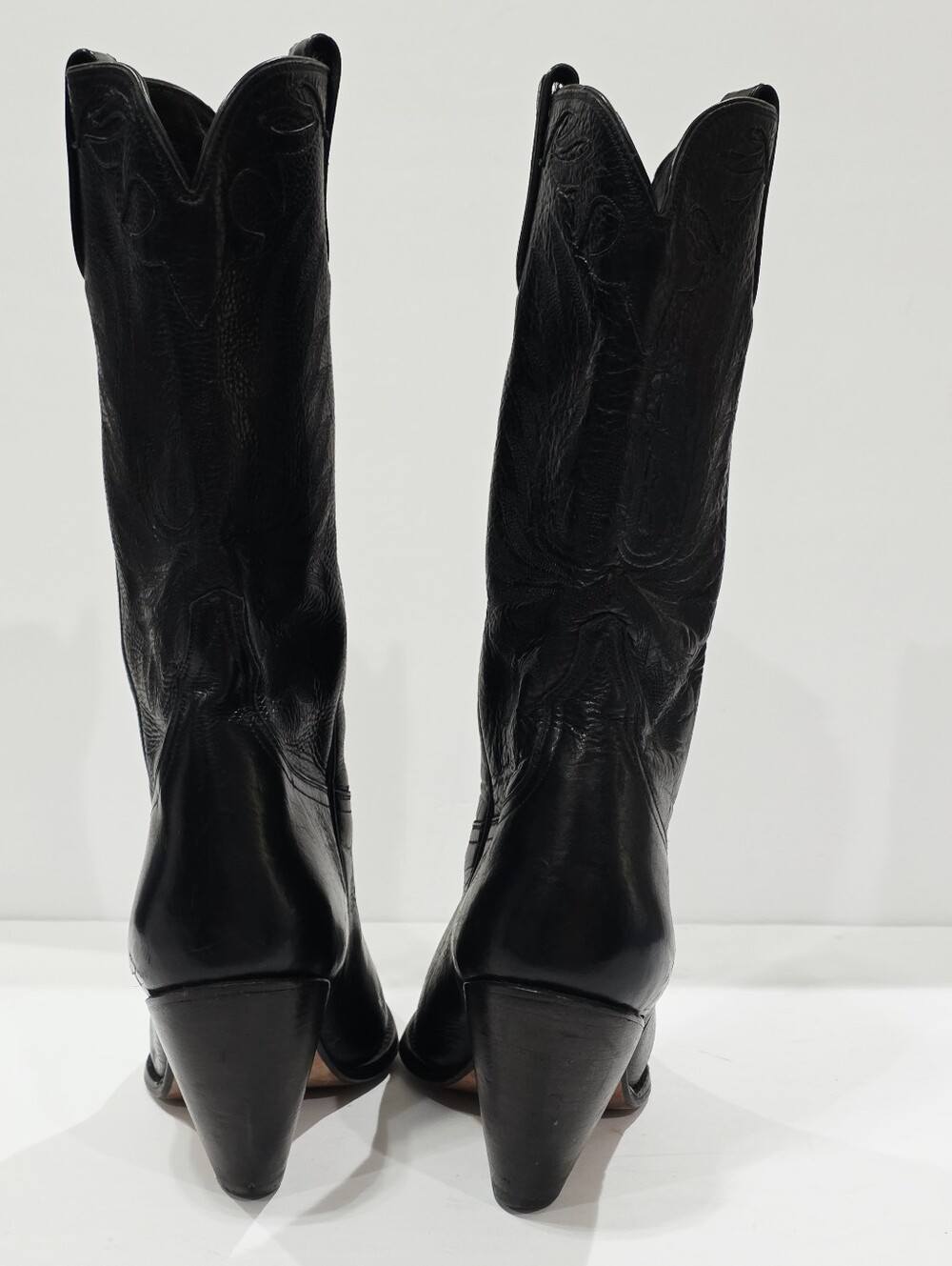 Charlie 1 Horse I4566 Lucchese Black Leather Boot Western Snip-Toe Calf 6 B Used - Picture 9 of 16